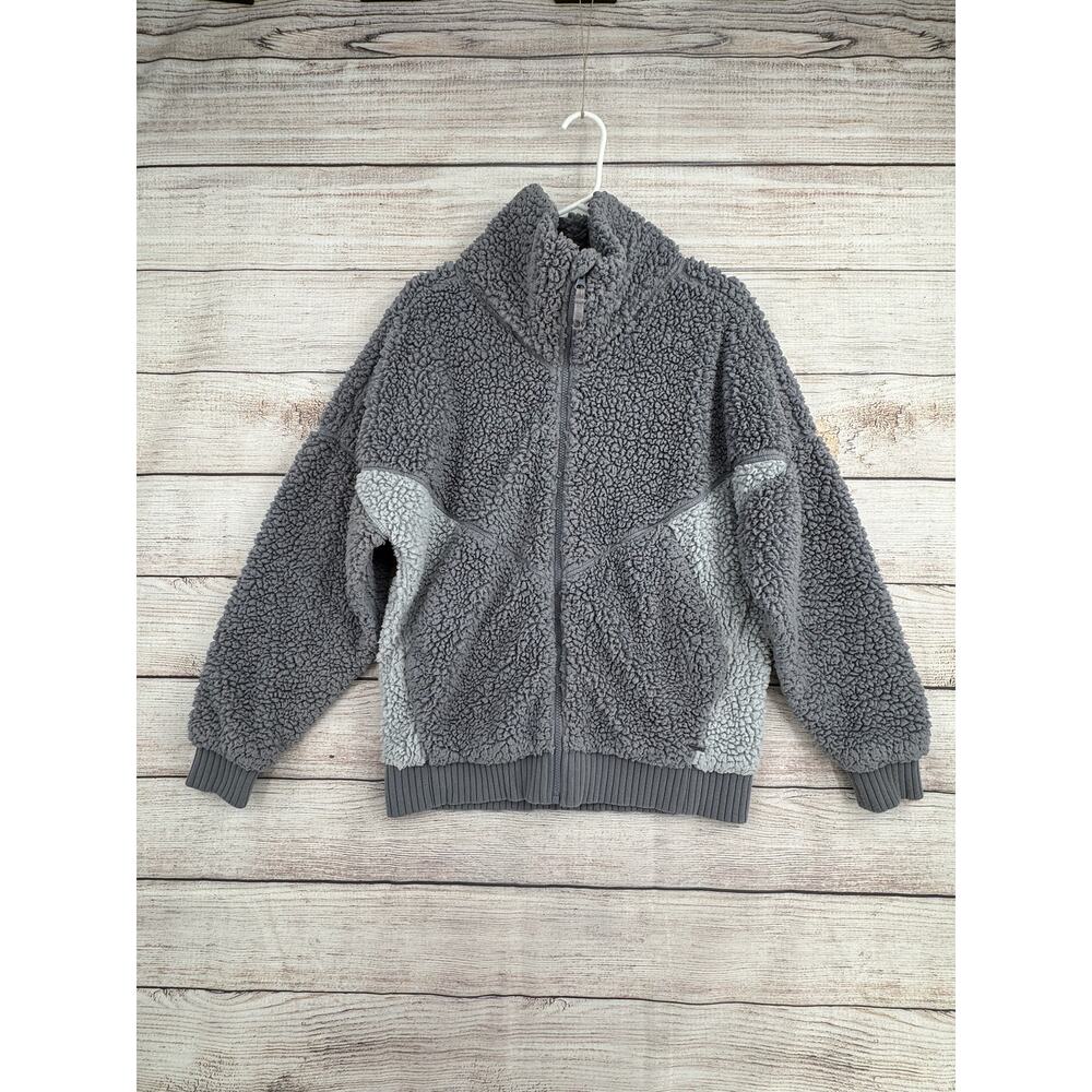 prAna Permafrost Fuzzy Fleece Full Zip Jacket Womens M‎ Vapor Gray Colorblock